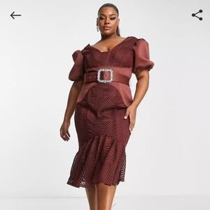 ASOS Design Curve Chocolate Midi Dress size 20 Actual Dress In Pics.